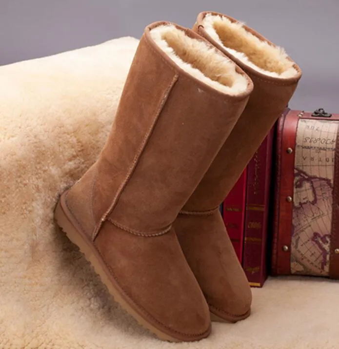Botas altas clásicas de alta calidad para mujer, botas cálidas para exteriores de cuero para nieve e invierno, talla estadounidense 5---13