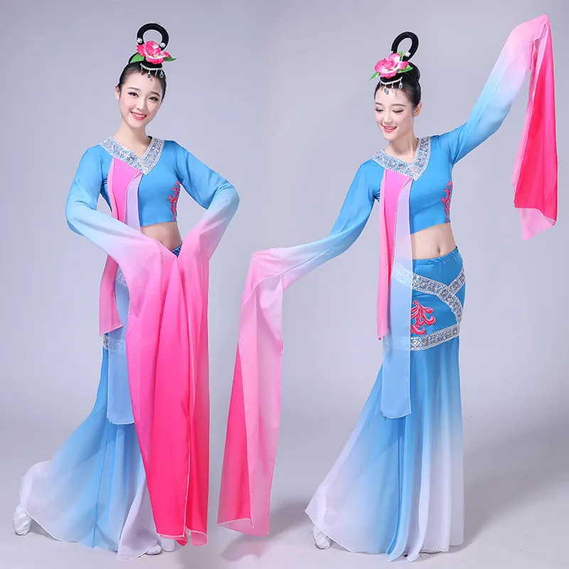 Chinês antigo trajes de dança de manga longa fada dançarina desgaste feminino estilo clássico indiano mulheres dança vestido de palco desempenho roupas