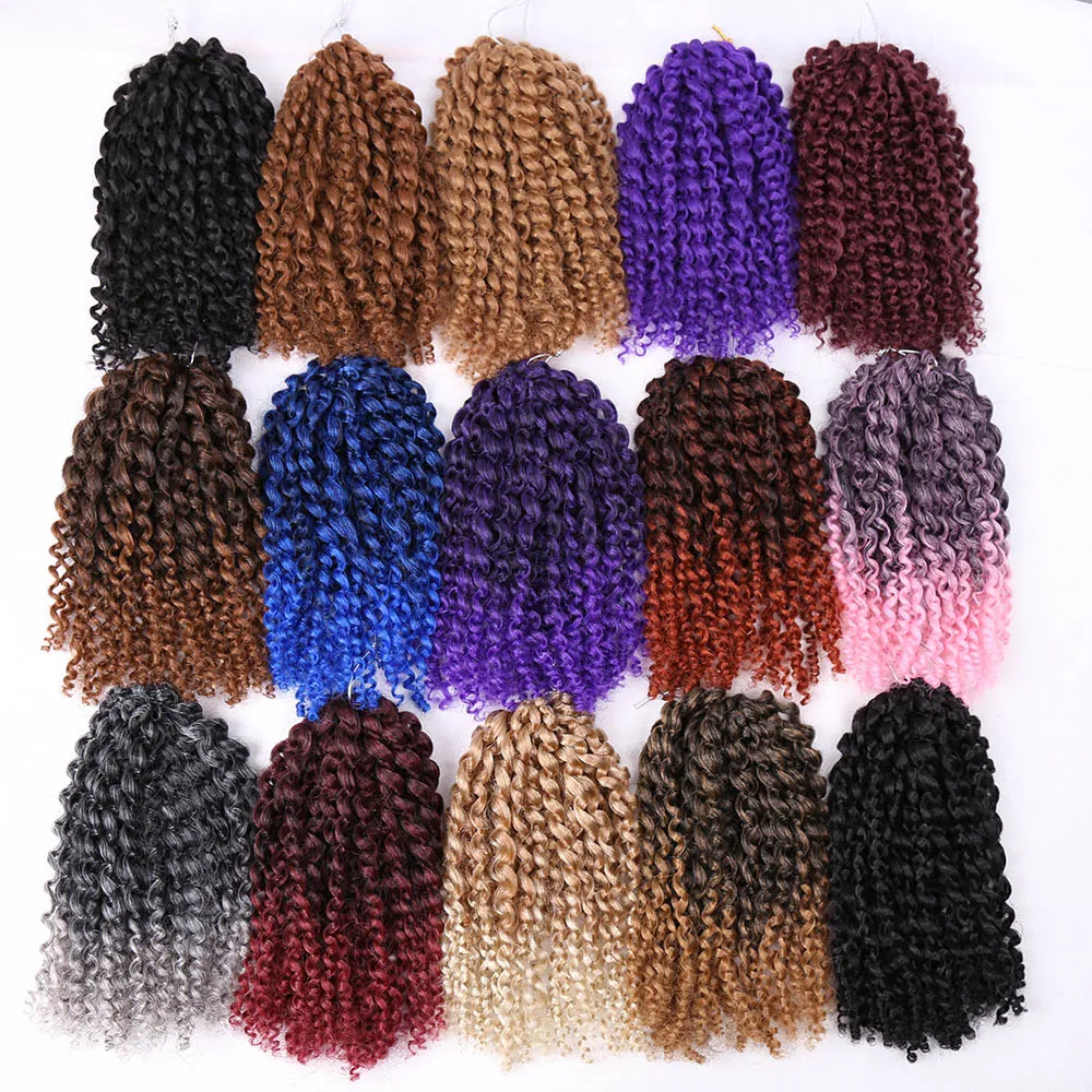 Belles Extensions Ombre 8 ''Marlybob Crochet tresses 3 pièces crépus bouclés torsion cheveux synthétiques tressage cheveux