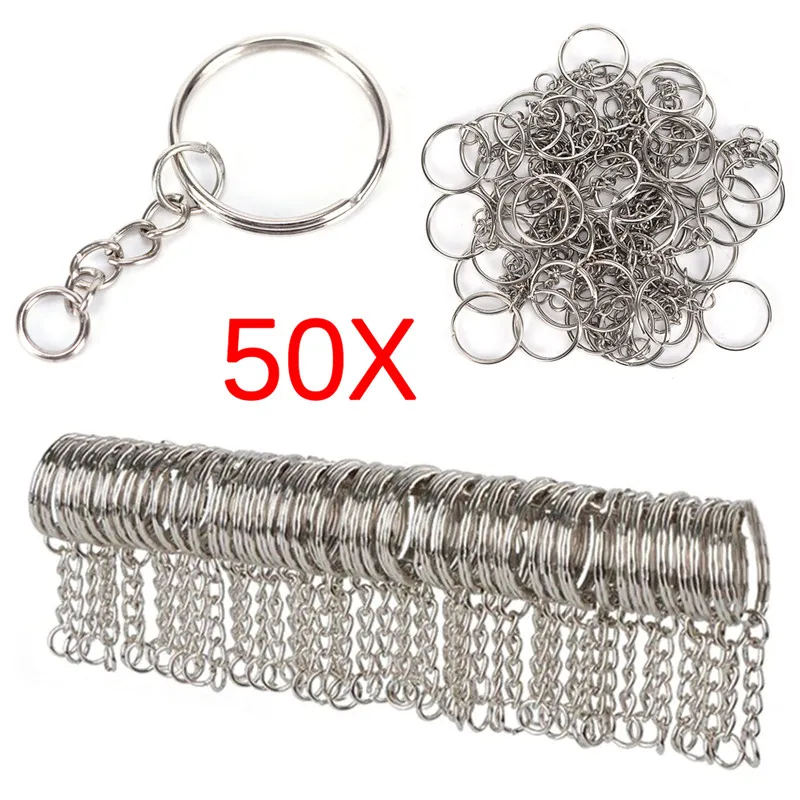 100pcs Split Key Ring With Chain 1 Inch, Split Key Ring With Chain Silver  Color Metal Split Key Chain Ring Parts With Open Jump Ring And Connector