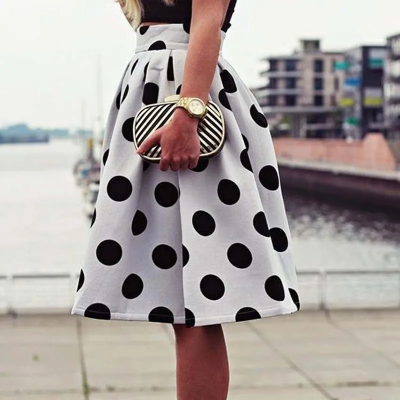 2018 Women Black White Casual Polka Dots Printed Flared Tutu