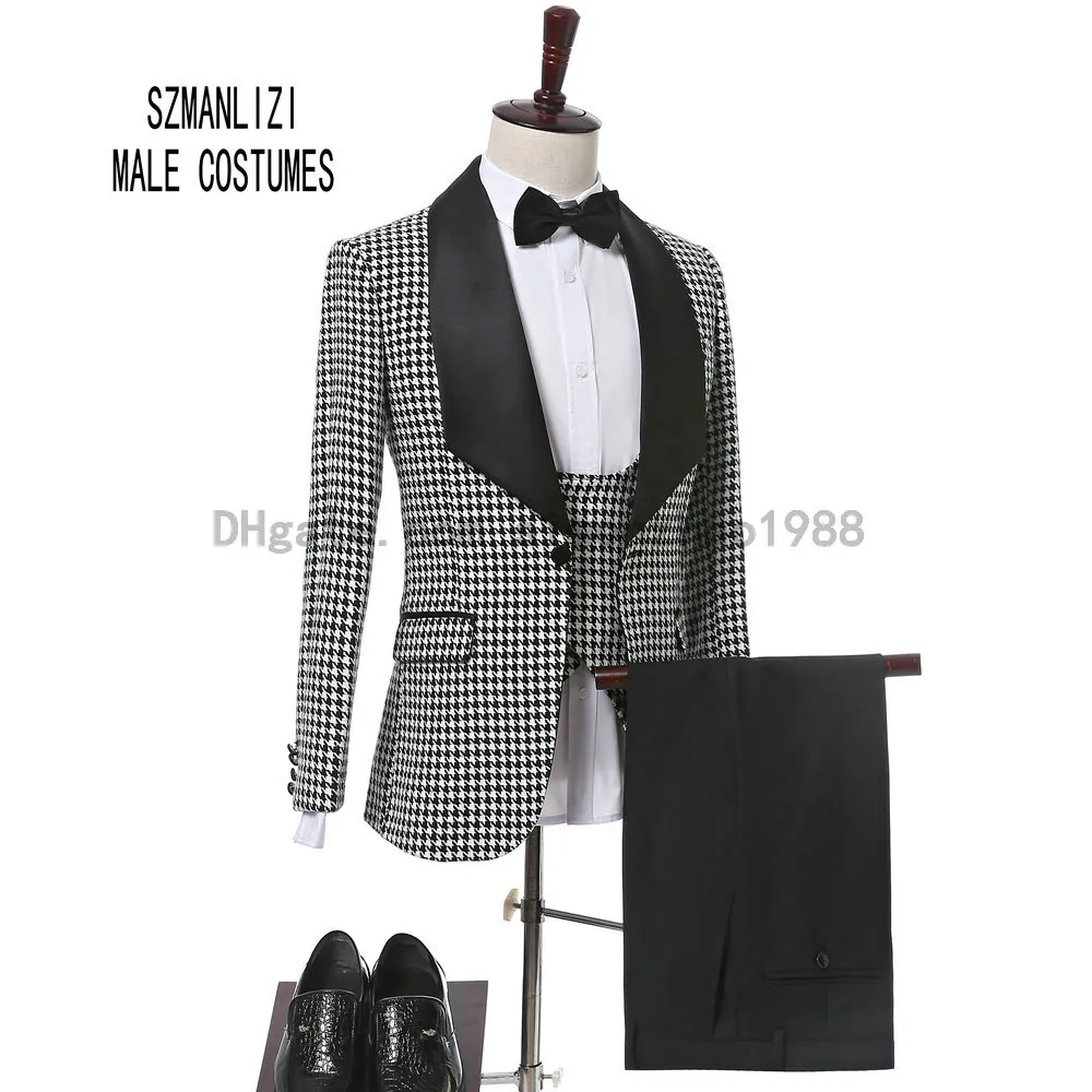 New Arrival 2018 Italian Design Slim Fit Plaid Formal Suit Wear Groom Tuxedos Groomsmen Men Wedding Dinner Party Suit Bridegroom