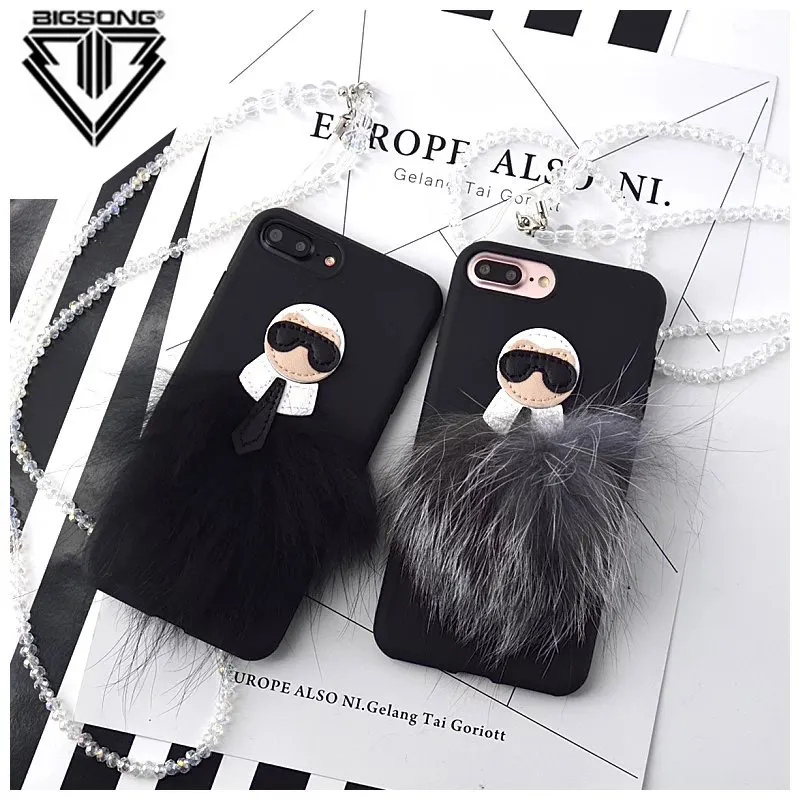 lot 3DケースラファイエットカバーiPhone 7 7 Plus 6 6S 6plus Mr Karllagerfeld Fur Skin for Apple Black Back Case Cover9617103