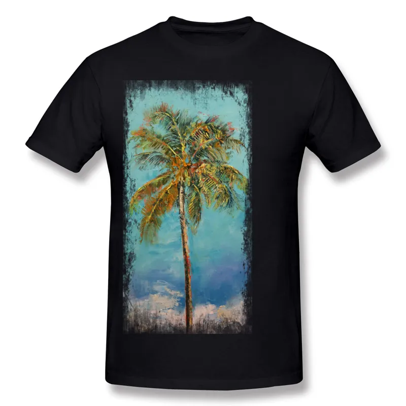 Special Man 100 Cotton PALM TREE Tee Shirt رجل جولة الرقبة تي شيرت أخضر غامق تي شيرت للبيع بالإضافة إلى حجم المطبوعة تي شيرت