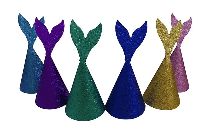 Glitter Mermaid Tail Party Horn Hats Pod Morzem Tematycznie Urodziny Ślub Hen Party Kapelusze Korona Dla Dorosłych Dzieci Dzieci Nakrycia Naklejki Xmas Cap Prezent