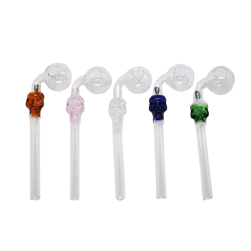 Holland Style Pyrex Verre Courbé Shisha Narguilé Pipe Brûleur À Huile Tuyau Équilibreur Coloré Fumer Verre 6 "Crâne Soufflé À La Main Tuyaux De Brûleur À Huile