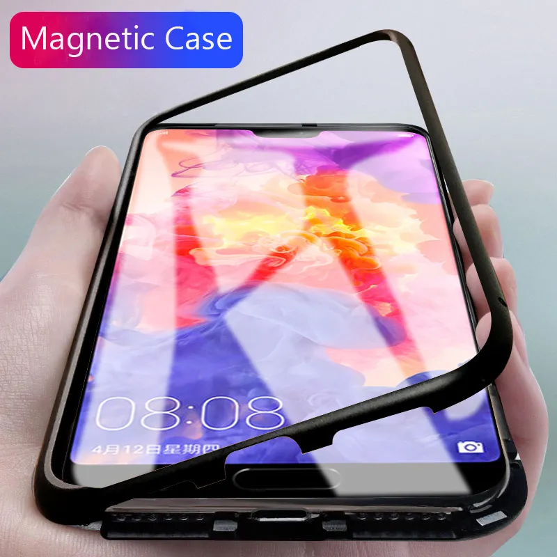 For iPhone XS Max XR Magnetic Adsorption Metal Bumper Tempered Glass Back Cover Case 30pcs/up