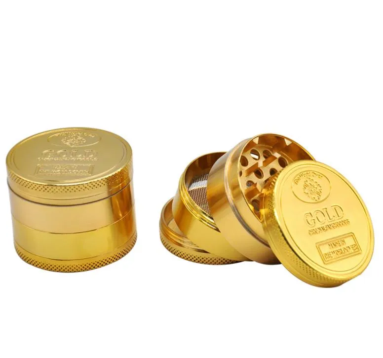 Gold-Schleif-Rauchgerät, Mini-Rauchschleifer aus Zinklegierung, Metall, 4-lagiger Zigarettenanzünder-Rauchschneider