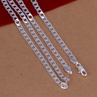 Groothandel 925 sterling effen zilveren kettingen ketting 4 mm 8-30 inch mannen mode kettingen sieraden mannelijke lange stalen neckless CHN132