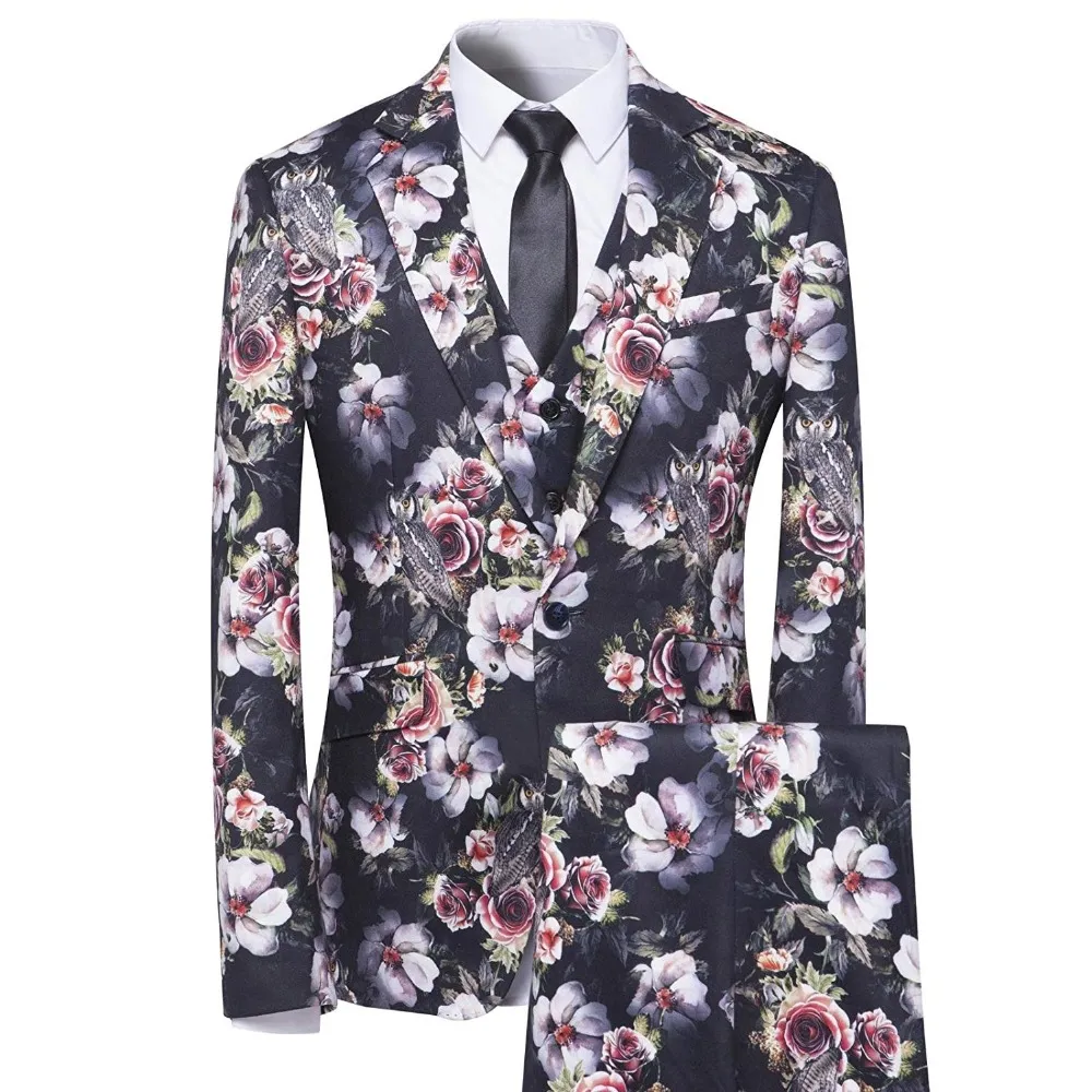 Jinxuanya Fashion Men Suit Vintage Floral Leaf Print Blazer ajusté Slim One Button Slim Fit Veste à revers Casual Blazer Matefre