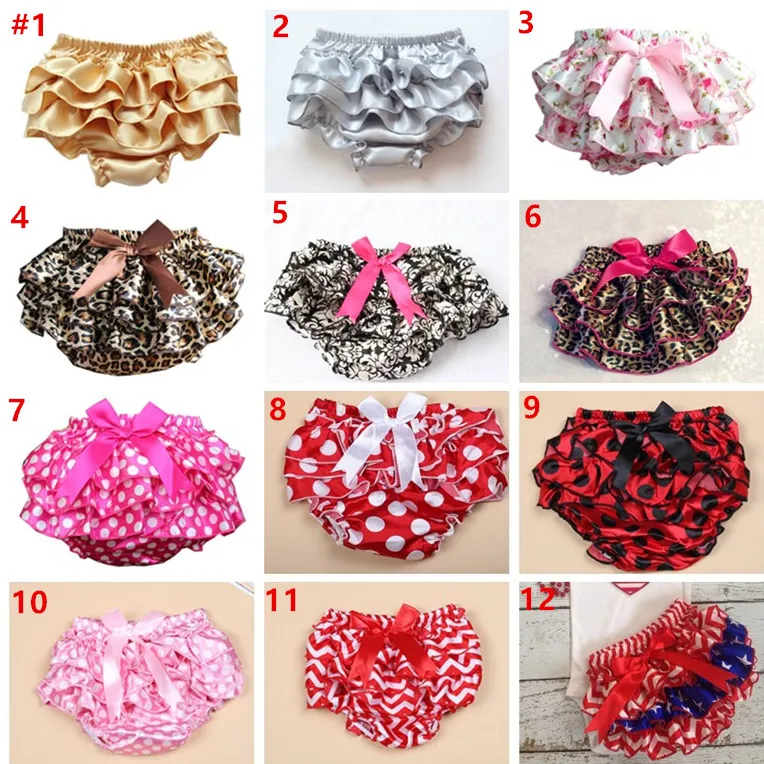 Newborn Baby Clothes Kids Girls Satin Ruffled PP Pants Infant Toddler Girl Leopard Bowknot Dots Bloomers Baby Shorts 0-3 Years 