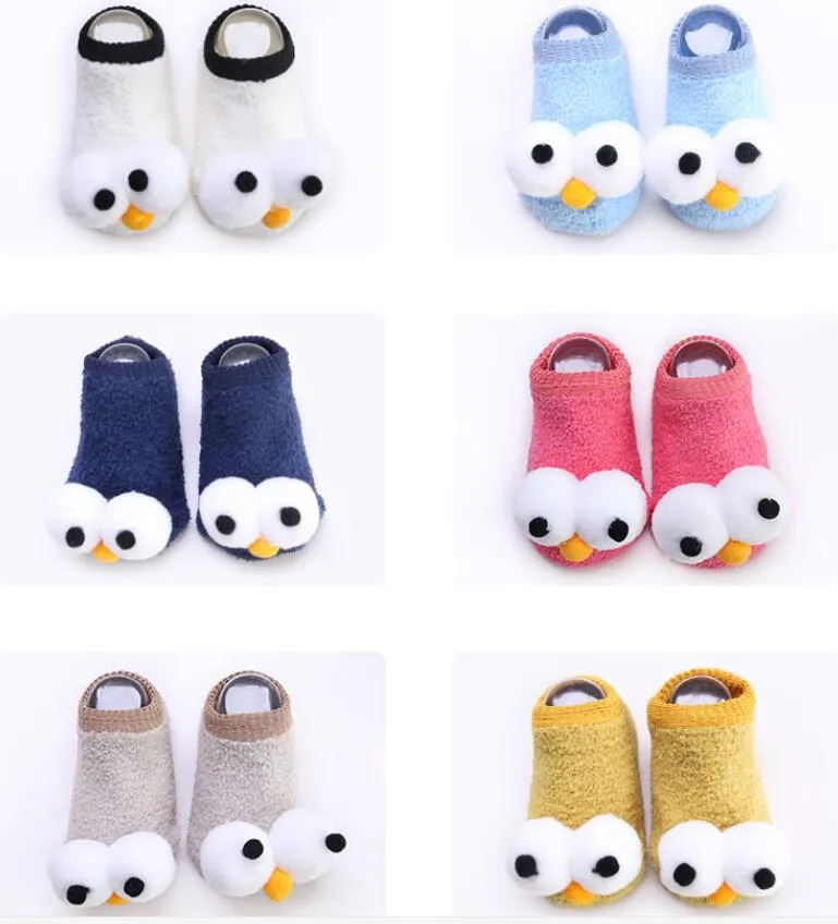 cute baby girls boys tights socks cartoon warm big eyes cotton sock toddler Non-slip coral fleece sock