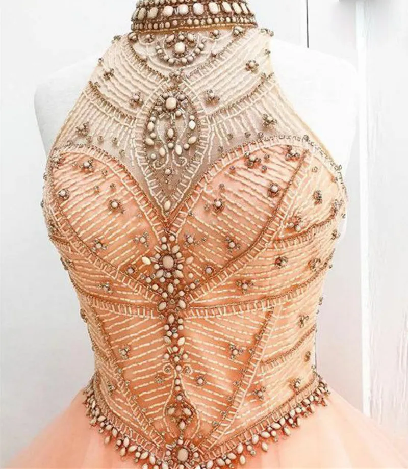 Peach Prom Dress Ball Gown Halter Neck with Beads and Sequins Floor-Length Evening  Gown from Dhgate Prom Dresses - price 172.96