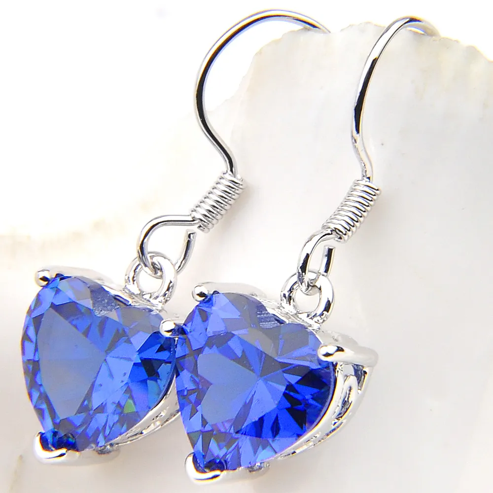 10 Prs Luckyshine Clásico Deslumbrante Corazón de Fuego Místico Topacio Azul Suizo Circonita Cúbica Pendientes Colgantes de Plata Fiesta de Bodas de Vacaciones