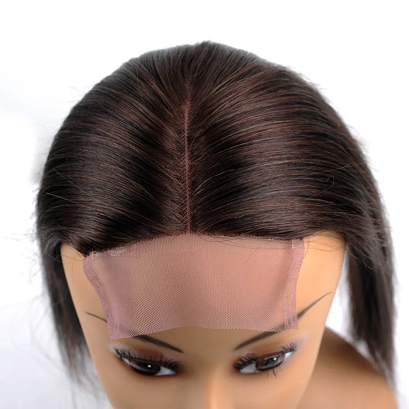 Düz Renkli Brezilyalı Virgin İnsan Saç Dokuma 3 Demetleri Ile 4x4 Dantel Kapatma Ücretsiz / Orta Kısmı Koyu Kahverengi # 4 Renkli Saç Uzatma