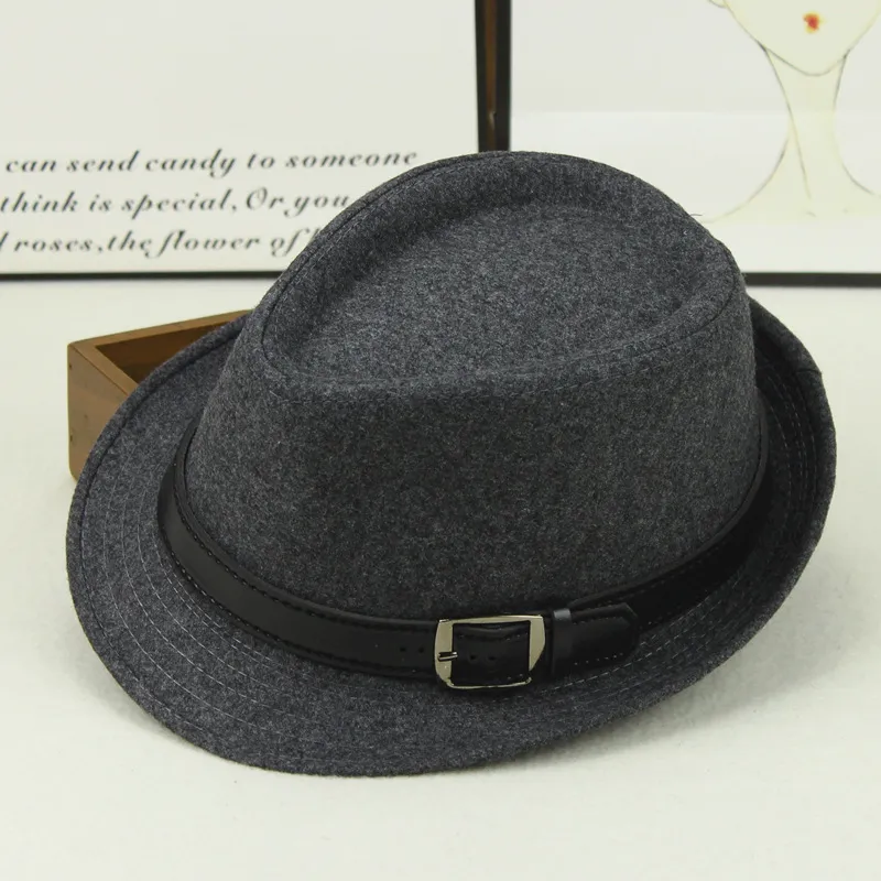 Unisex Vinterull Fedora Jazzhatt med läderbälte bred Brim Panama Cap Solid Kvinnor Skydd Solhattar