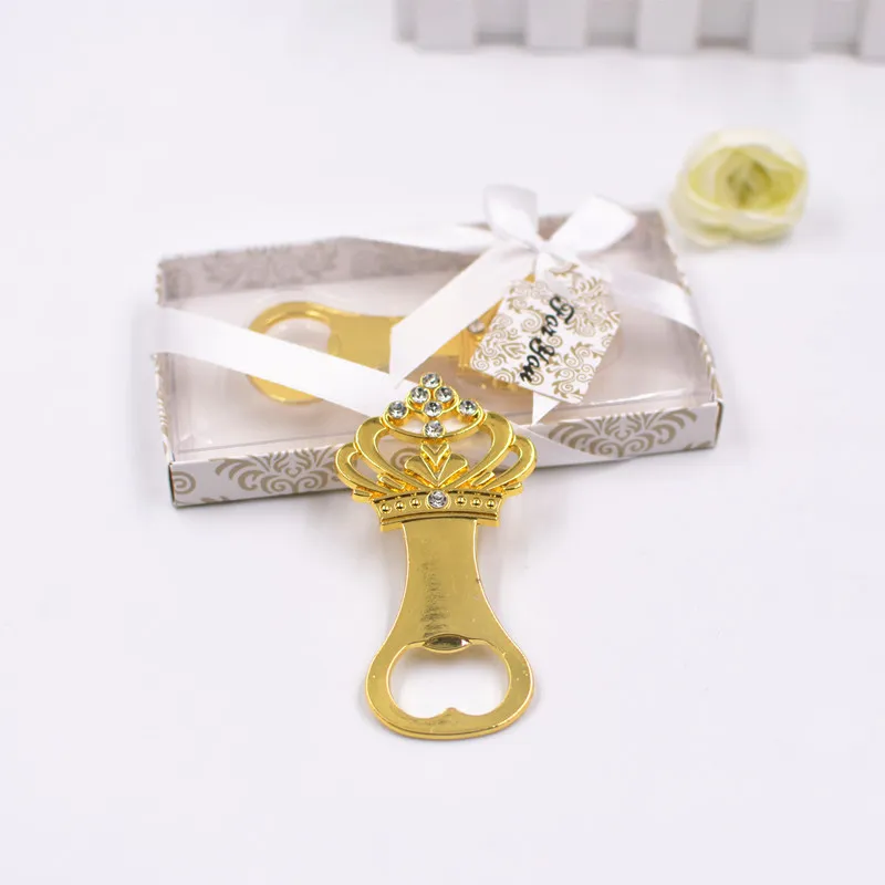 Gold Crown Shape Alloy Flasköppnare Bröllop Favoriter och Gifts Souvenirer för Gäster Bridal Shower Gift
