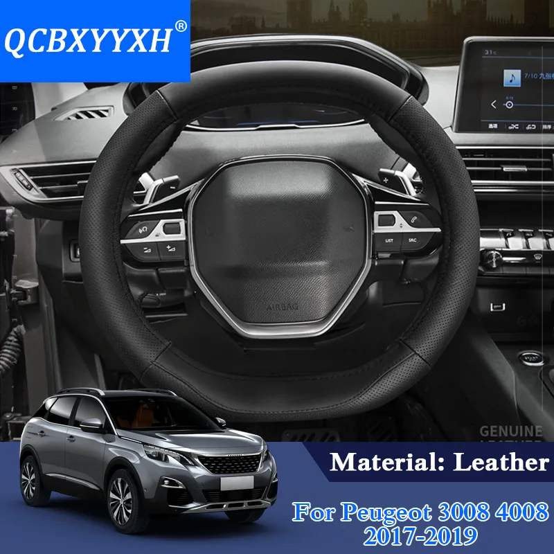 QCBXYYXH Car Styling For Peugeot 3008 4008 5008 2017-2019 Steering Wheel Covers Leather steering-wheel Cover Interior accessory