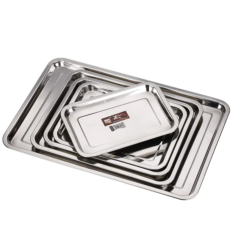 304 Stainless steel Storage Trays square plate Thick pans Rectangular tray Barbecue Deep rice dishes 2cm