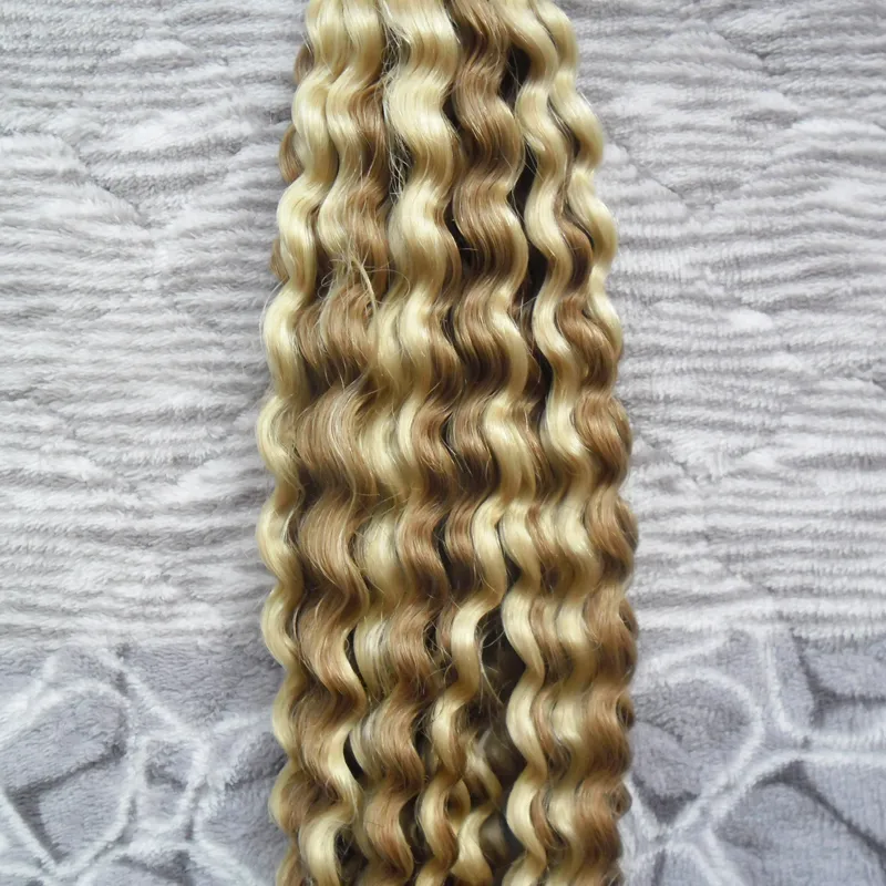 Kinky Curly Fusion Hair I Tip Stick Tip Cheratina Machine Made Remy Estensione dei capelli umani pre incollati 100 g / ciocche Colore P18 / 613