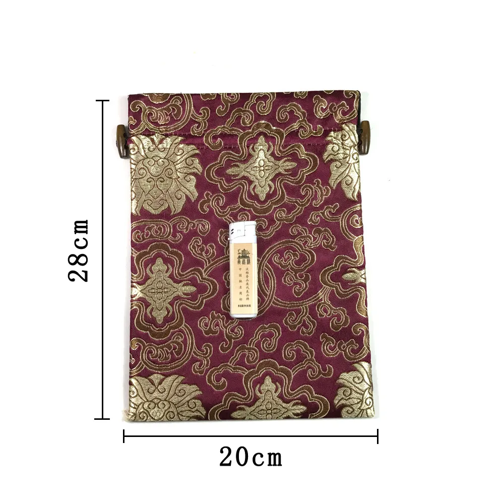 Lyx Extra Stor Kinesisk Silk Brocade Presentväska Drawstring Smycken Kosmetiska Påse Lavendel Återanvändbara Packaging Väskor med fodrad 27x20cm 