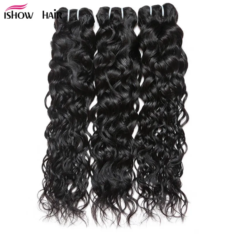 Ishow 8-28 pouces Extensions de Cheveux Vague d'Eau 3/4/5 Pcs Vente en Gros Bundles de Tissage de Cheveux Brésiliens pour Femmes Tous Âges Couleur Naturelle Noir