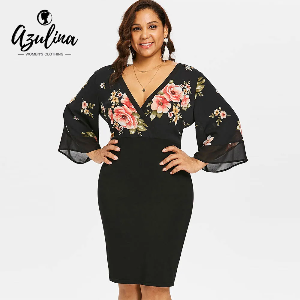 3/4 Sleeve Diamond Print Plus Size Bodycon Dresses 3/4 Sleeve Diamond Print Plus Size Bodycon Dresses