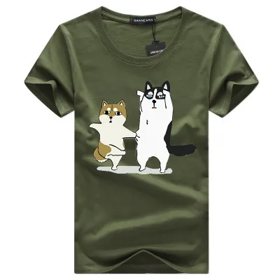 Camiseta informal de verano para hombre, camisetas con estampado de animales de dibujos animados para hombre, ropa superior de manga corta con cuello redondo