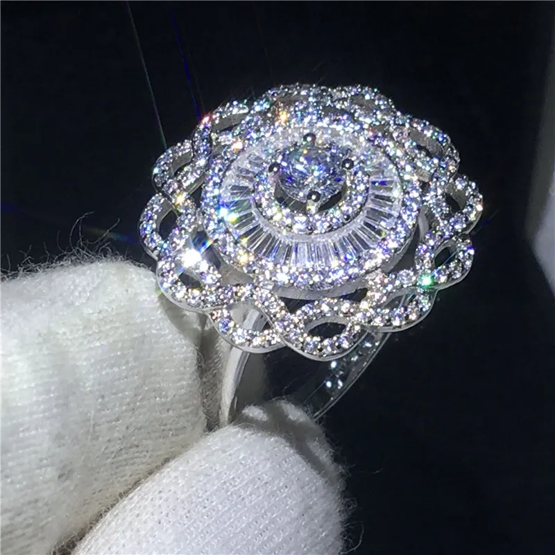 Majestic Sensation Big Flower ring 925 Sterling silver Diamonique Cz Engagement wedding band ring for women Bridal Jewelry