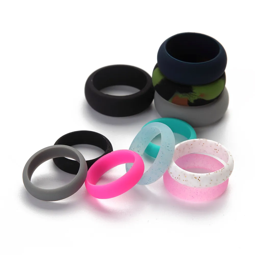 Fedi nuziali in silicone lucido da donna Flessibili Comode O-ring Moda uomo Multicolor Design confortevole Gioielli di moda all'ingrosso