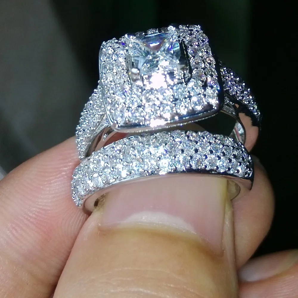 Choucong ładna biżuteria Stone Diamond 14KT Białe Złoto Zestaw ślubny SZ 5-11 Prezent288m