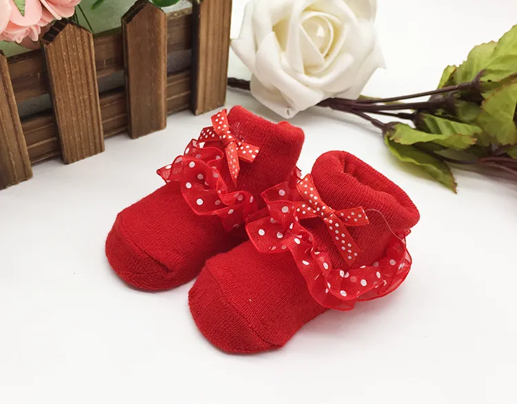 Wholesale New cotton christmas warmers newborn baby kids soft non-slip lace socks suitable 0-6 months one size