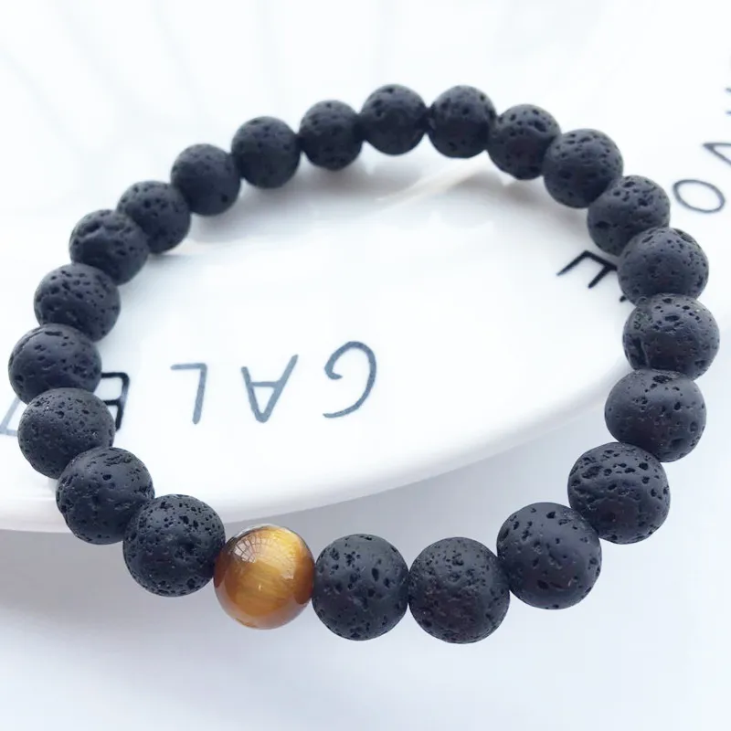 Cuentas de piedra de lava negra Natural de 8mm, pulsera de ojo de tigre, pulsera difusora de aceite esencial DIY para mujer, joyería de Yoga