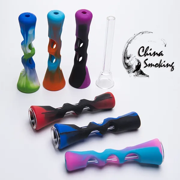 Mini Silicone Hand Pipe With Glass Tube Colorful silicone pipes Herb Smoking Pipes Cigarette Filter Tobacco Hand Tool