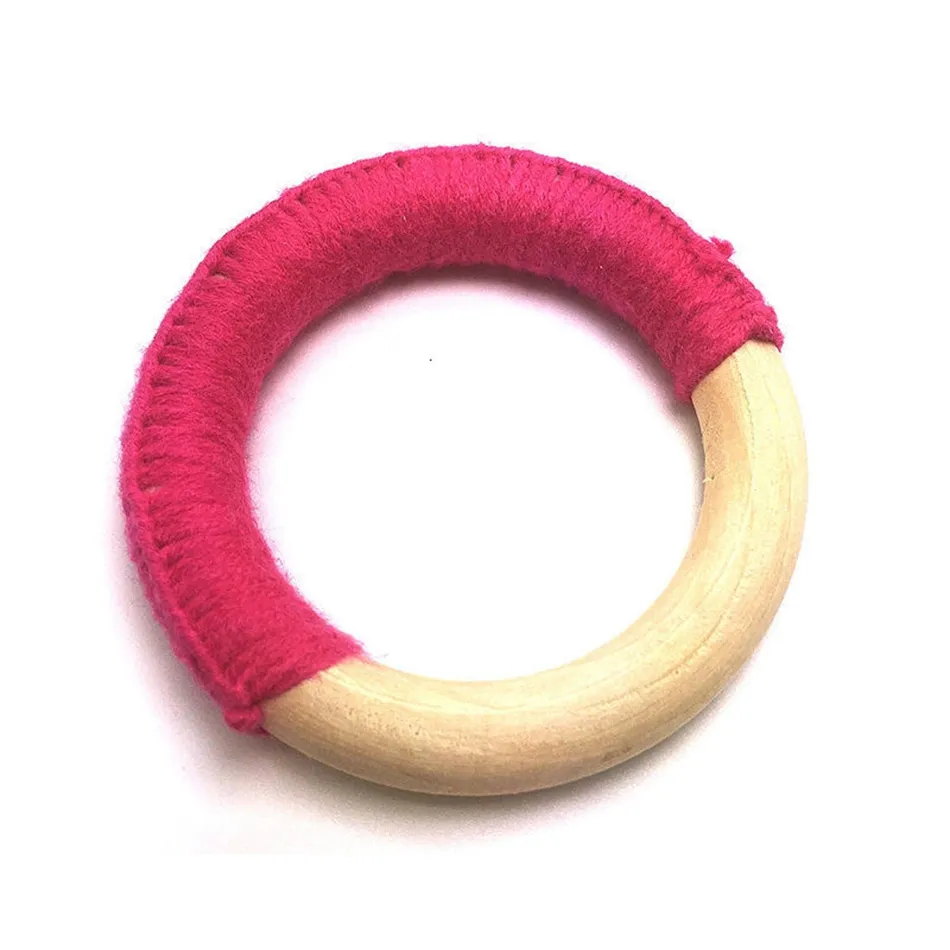 Feito artesanal de crochê de madeira natural bebê crianças mordotas de dentição do toque de brinquedo de madeira infantil anel de madeira ooa39276876093