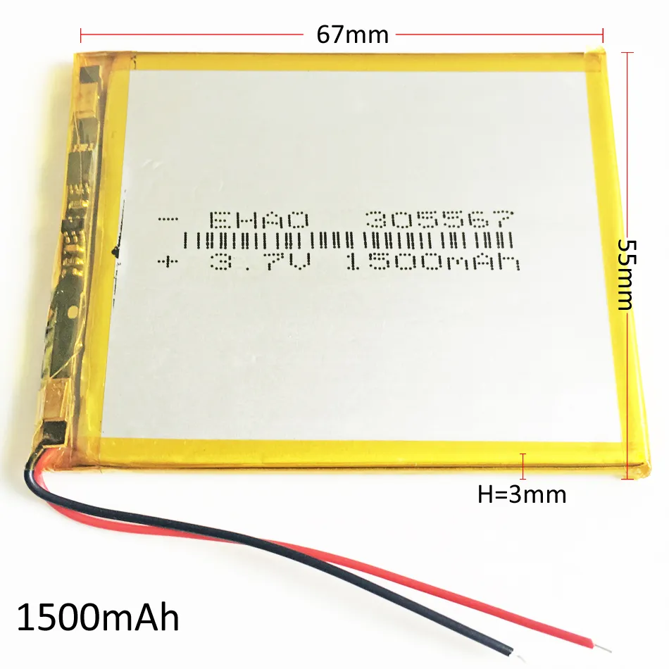 EHAO 305567 1500mAh 3.7V Li-Po Rechargeable Battery Lithium Polymer cell For DVD PAD mobile phone GPS power bank Camera E-books recoder