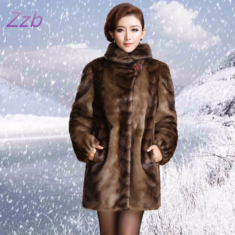 New 2018 Europe style women's outerwear plus size clothing Imitation Animal fur top long design overcoat leather fur coat