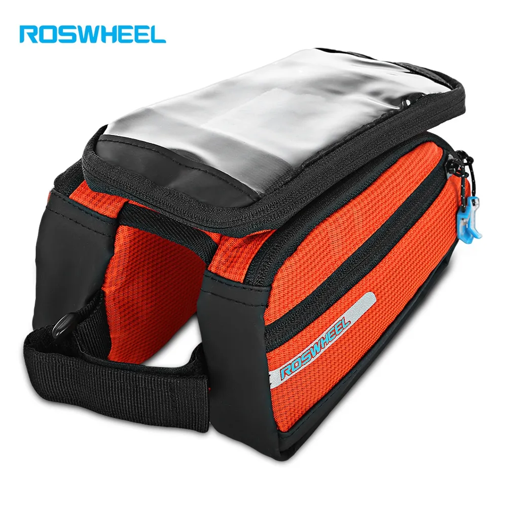ROSWHEEL 121273 1L Bike Cycling Touch Screen Bag Front Tube Pannier Double Pouch for 5.5 inch Cellphone