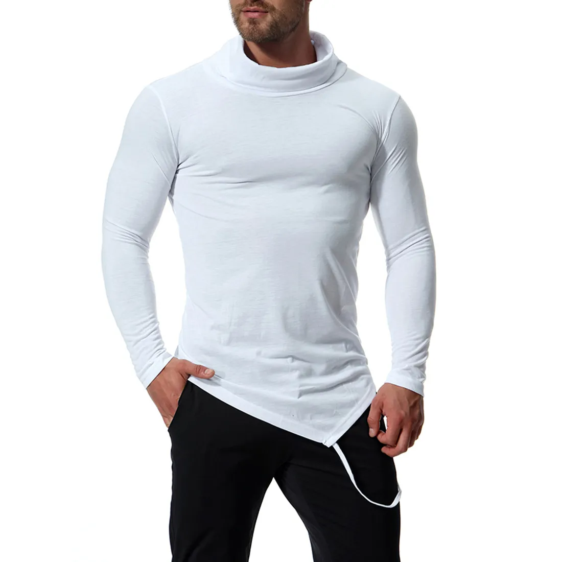 Yeni Erkek Marka O-Boyun Düzensiz tişört Tees Erkek Casual Uzun Kollu T gömlek Slim Fit Spor Salonları tişört S-2XL J181032 Tops