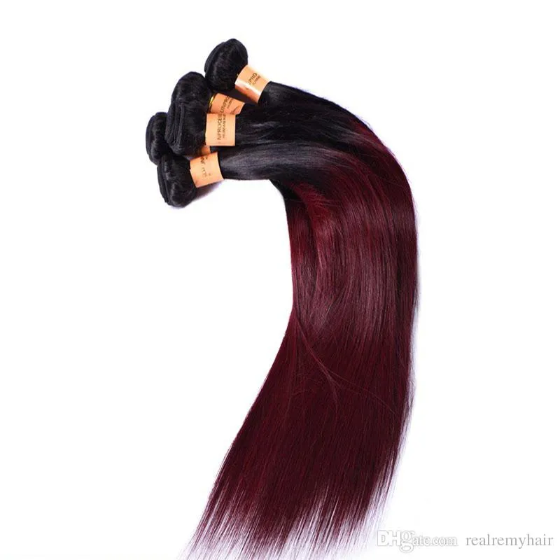 Brezilya ombre düz insan saç 4 demetler koyu kırmızı 1b 99j bordo brezilya bakire saç örgü 100 kırmızı insan saç uzantıları1032834