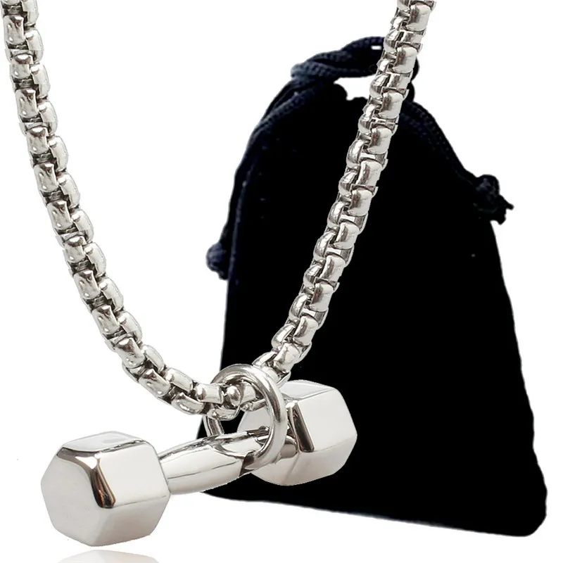 Collier pour hommes, pendentif d'haltère de Fitness, bijoux de fitness en Europe et aux états-unis, vente en gros