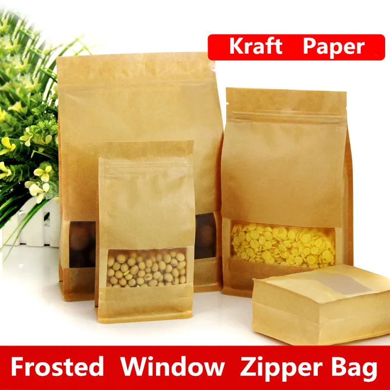 14x24x6cm Large capacity stand frosted matte window showcase kraft paper food packaging bag candy pastry tea ziplock heat seal package pouch