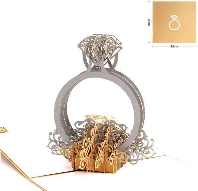 3D Pop Up Diamond Zaproszenie Karty Pierścień Laser Cut Cut Walentynki Kartki Z Pozdrowieniami Z Kopertami Pocztówki