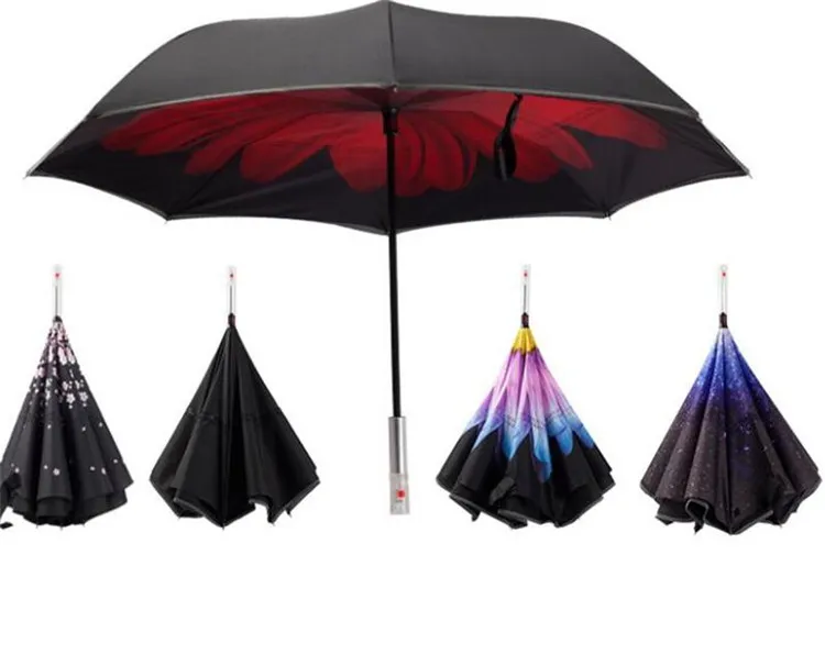 6 Cor Novo Design LED Invertido Reversa de Viagem Guarda-chuva Carros Aviso com Lanterna para a Noite Presentes Seguros Flash Umbrella DHL FEDEX Livre