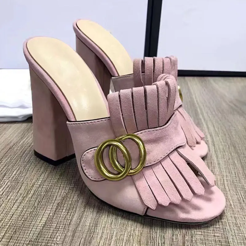 Nieuwe Collectie Fringe Tassel Gladiator Sandalen Vrouw Open Teen Chunky Hoge Hak Schoenen Vrouwen Brand Design Muller Schoenen maat 35-40