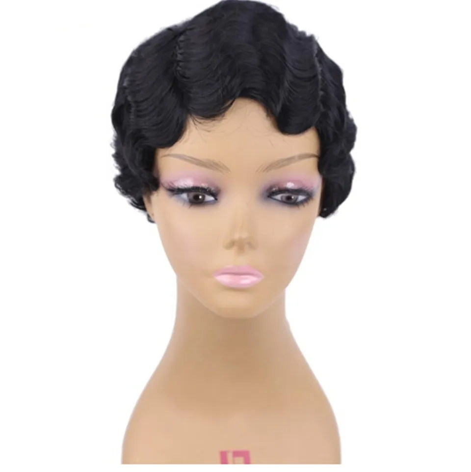 Perucas sintéticas de dedo preto curto curly curly calor resistente ao calor para mulheres afro-americanas peruca cosplay