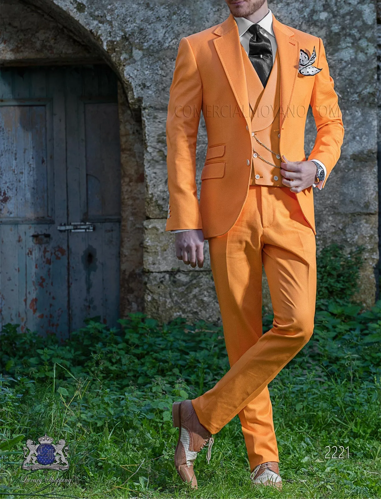 Mode Orange 3 Pièce Costume Hommes Smokings De Mariage Beau Marié Smokings Excellent Hommes D'affaires Dîner De Bal Blazer (Veste + Pantalon + Cravate + Gilet) 489