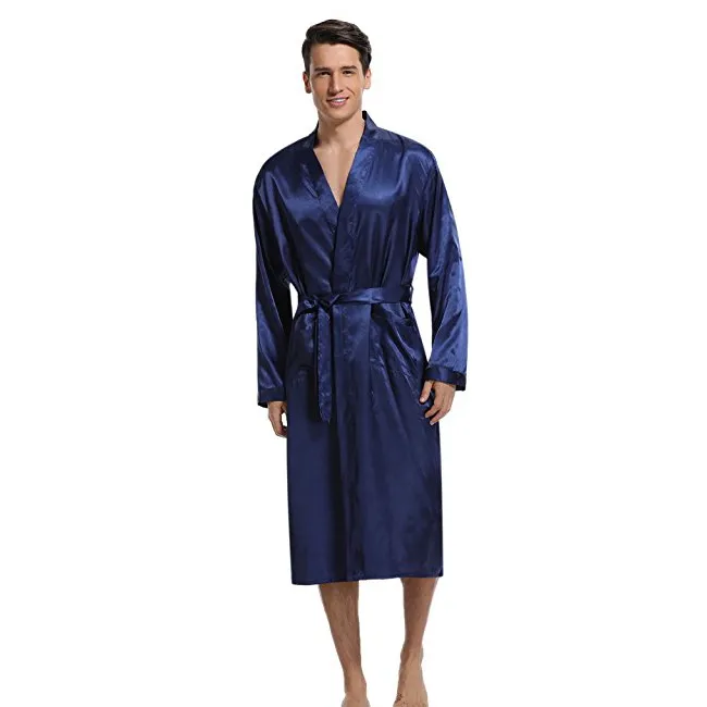 Chinese Style Men Kimono Bathrobe Nightwear Loose Satin Robe Pyjamas Home Wear Casual Male Long Sleeve Sleepwear Nightgown