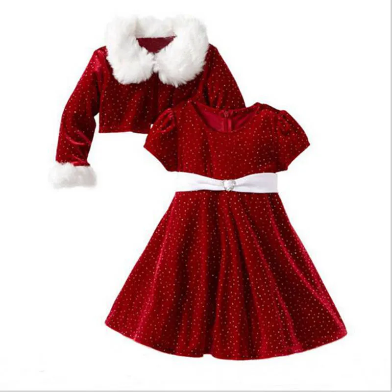 Conjuntos De Ropa De Navidad Niños Niñas Vestidos De Princesa De Navidad Para Niñas Piel De Cuello Dot Abrigo Estampado De Impresión Ropa Para Niñas 2 10 YL204 De 7,78 € | DHgate