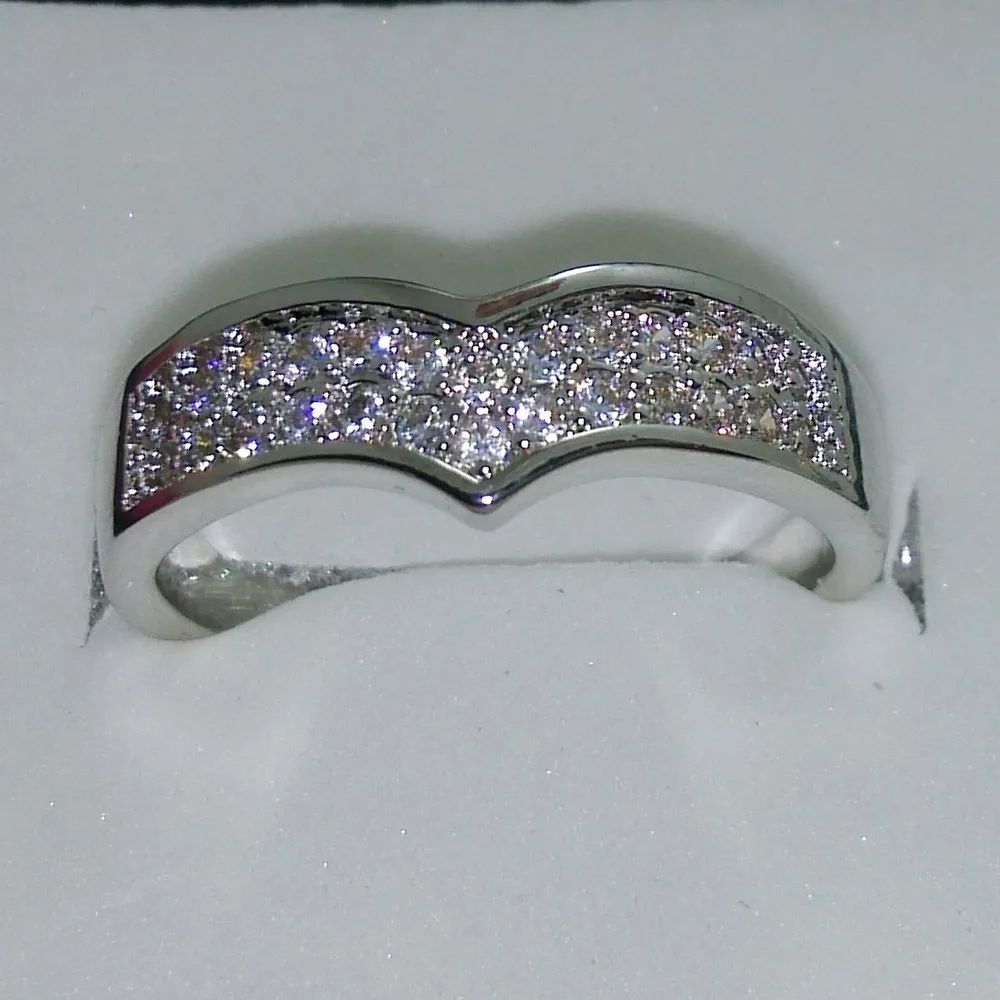 Mode smycken fina smycken pärla cz 5a zircon sten 10kt vitguld fylld vigsel ring set sz 5-10 gratis frakt r57